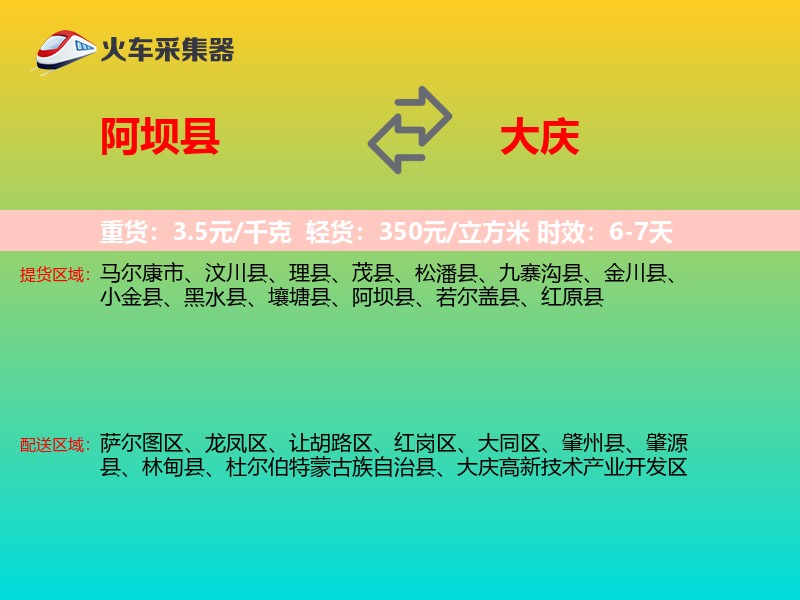 阿坝县到大庆物流专线