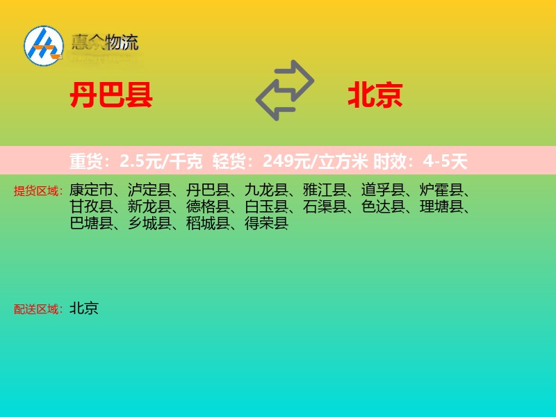 丹巴县到北京轿车托运