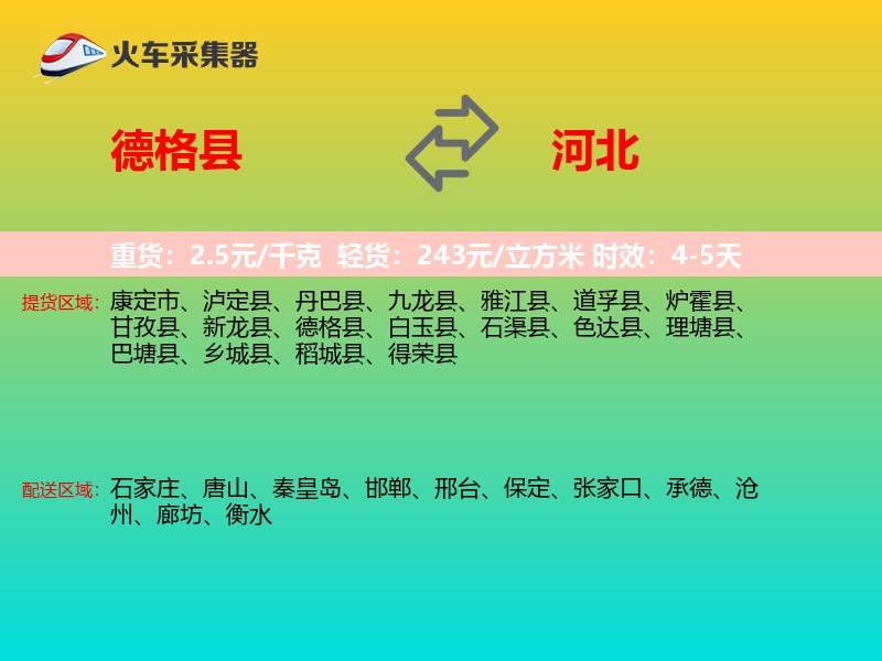 德格县到河北物流专线