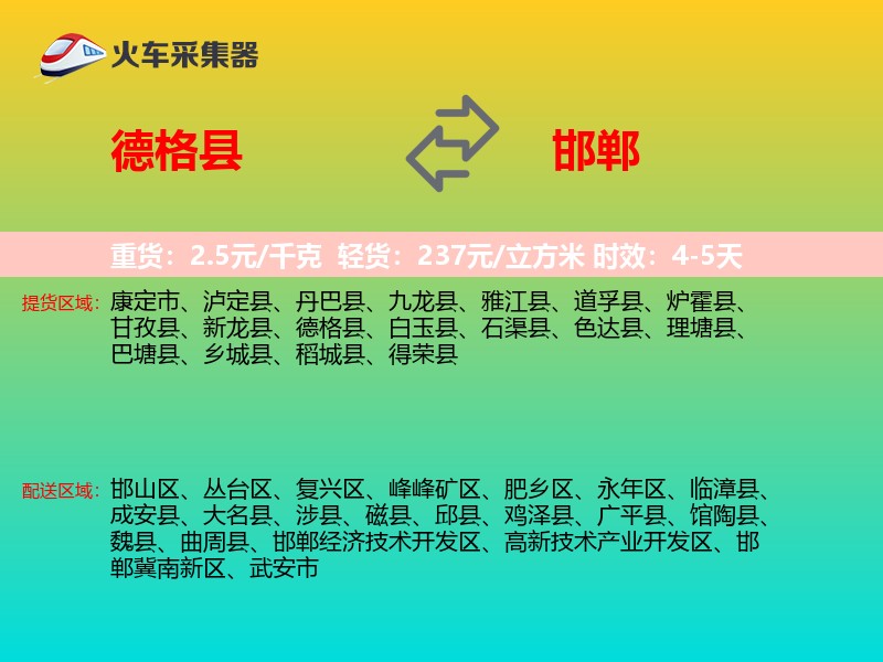 德格县到邯郸物流专线