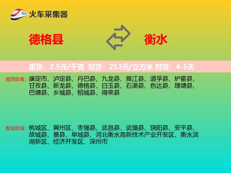 德格县到衡水物流专线