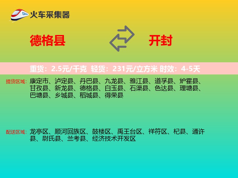 德格县到开封物流专线