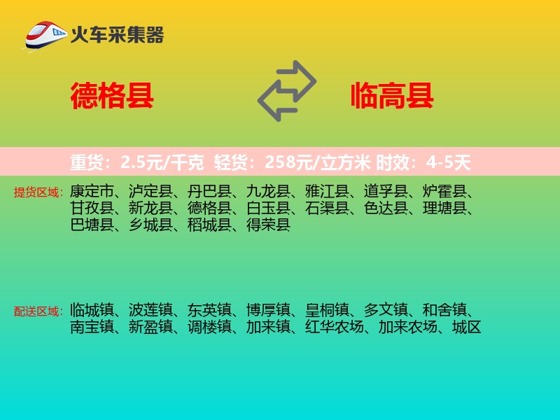 德格县到临高县物流专线