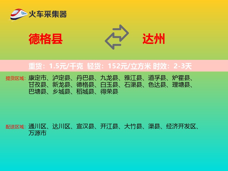 德格县到达州物流专线