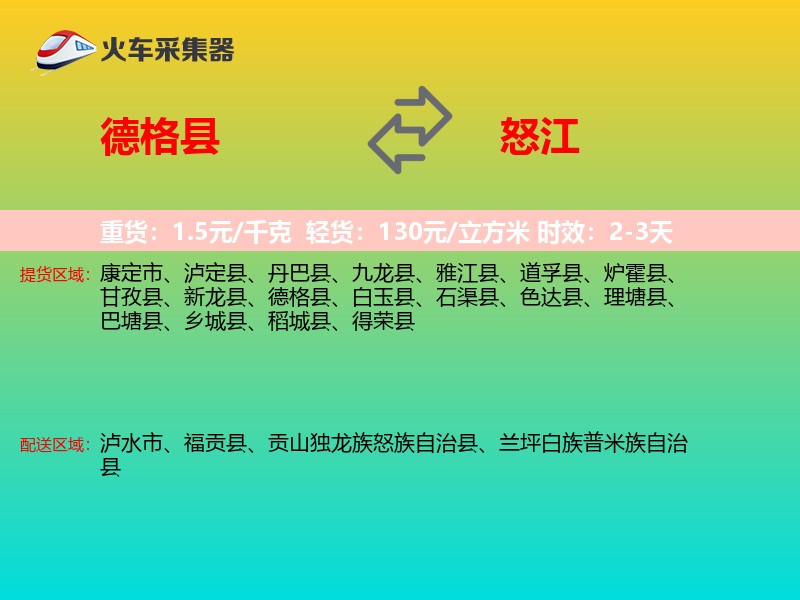 德格县到怒江物流专线