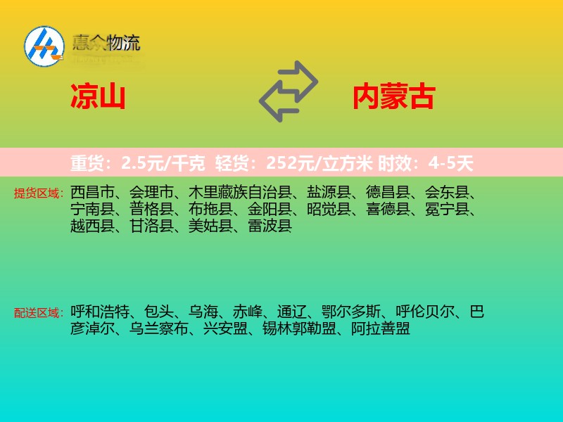 凉山到内蒙古物流专线