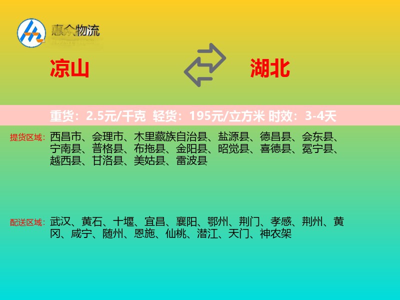 凉山到湖北物流专线