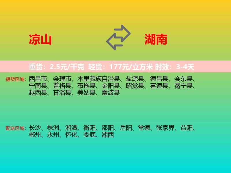 凉山到湖南长途搬家