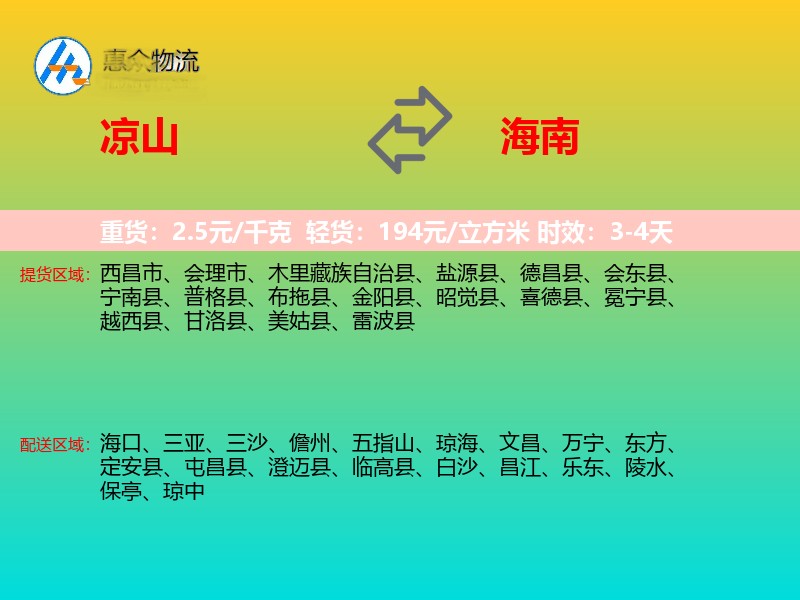 凉山到海南物流专线