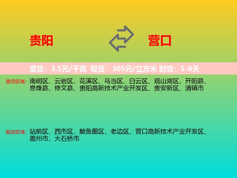 贵阳到营口物流专线价格时效
