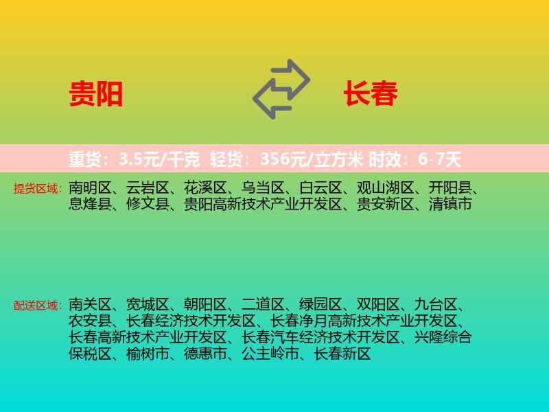 贵阳到长春物流专线价格时效