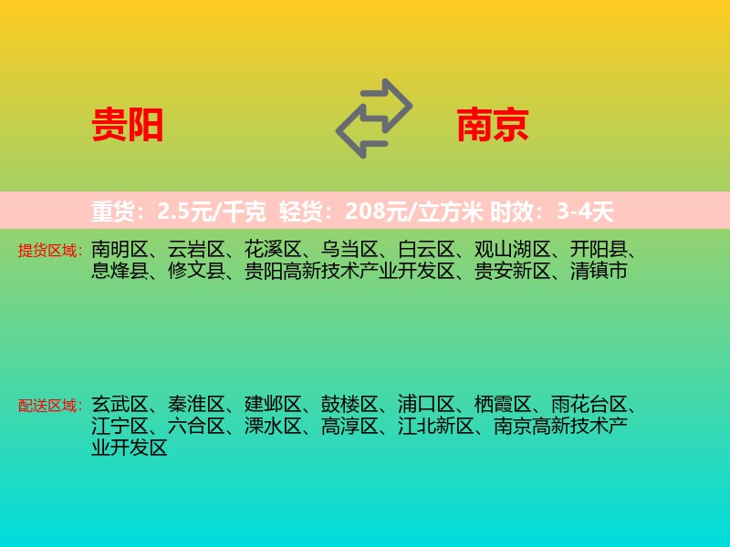 贵阳到南京物流专线价格时效