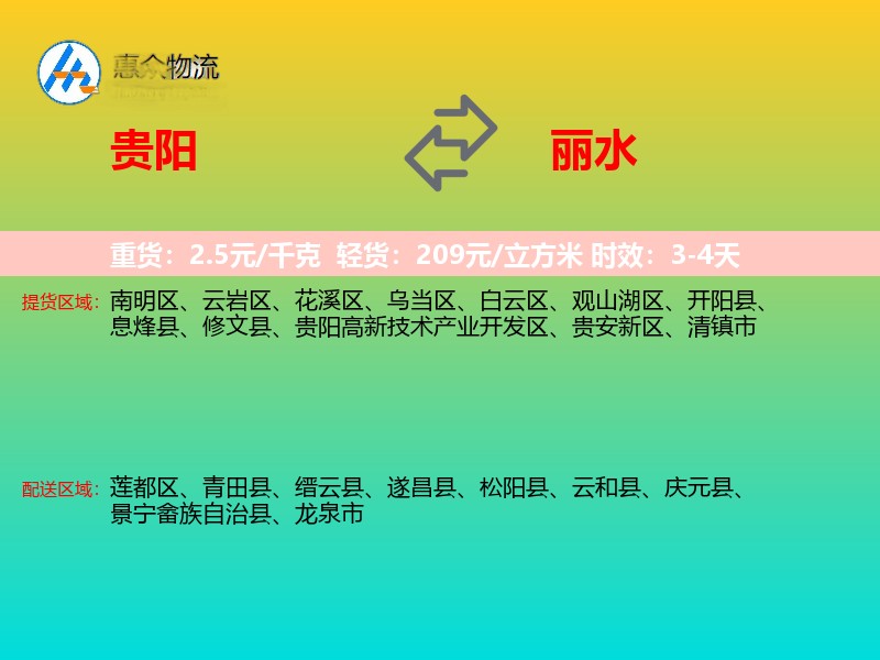 贵阳到丽水物流专线价格时效