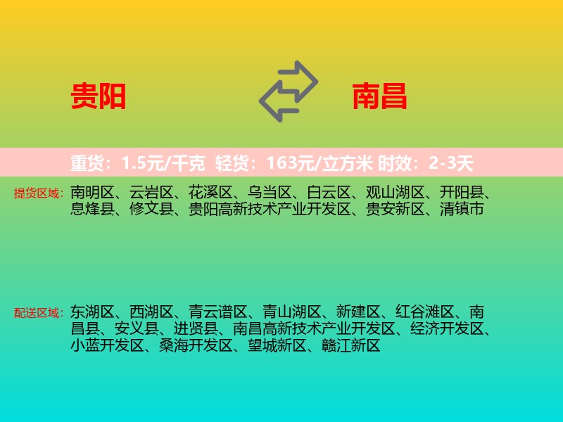 贵阳到南昌物流专线价格时效