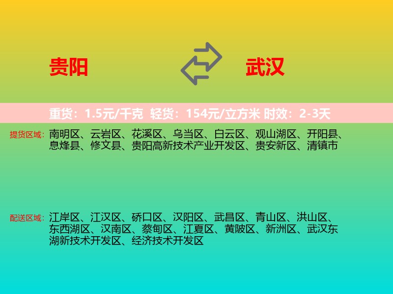 贵阳到武汉物流专线价格时效