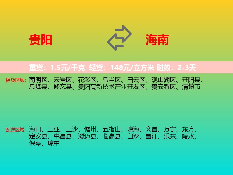 贵阳到海南长途搬家