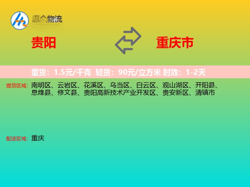 贵阳到重庆市物流专线