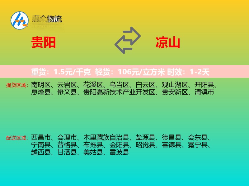 贵阳到凉山物流专线价格时效