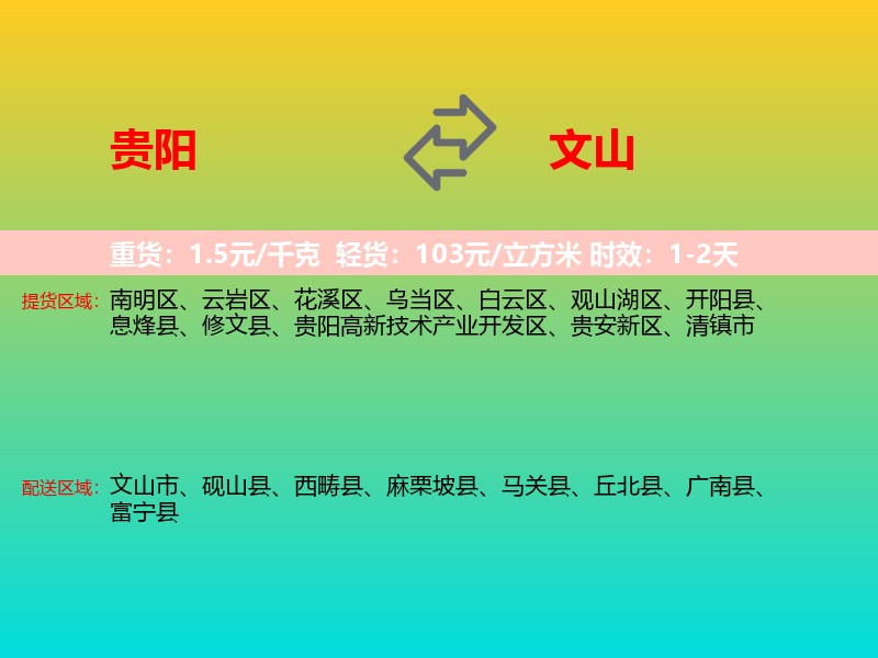 贵阳到文山物流专线价格时效