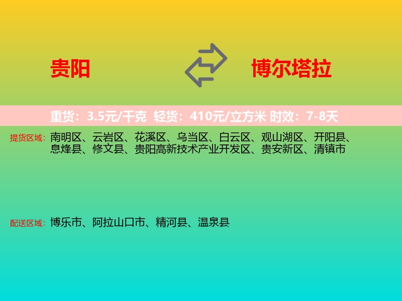 贵阳到博尔塔拉物流专线价格时效