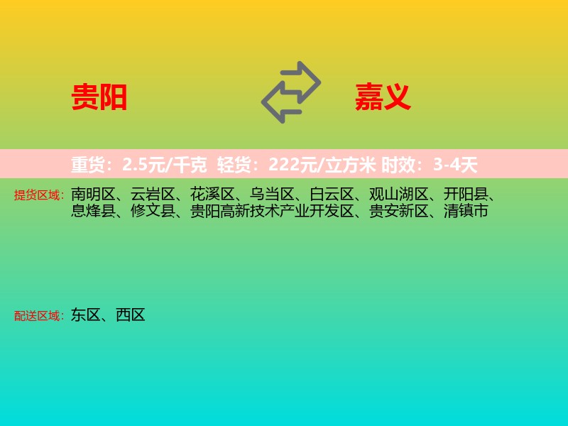 贵阳到嘉义物流专线价格时效