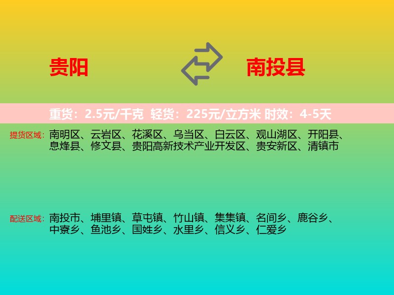 贵阳到南投县物流专线价格时效