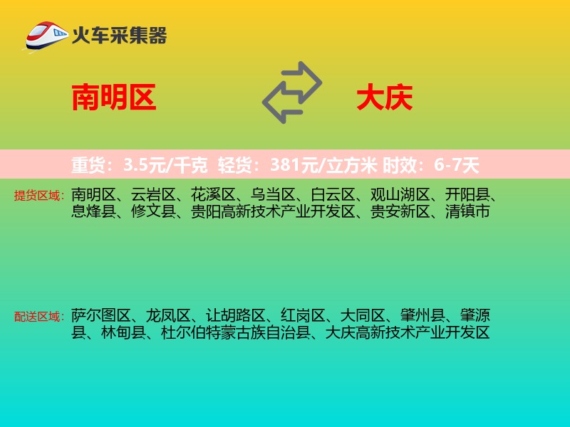 南明区到大庆物流专线
