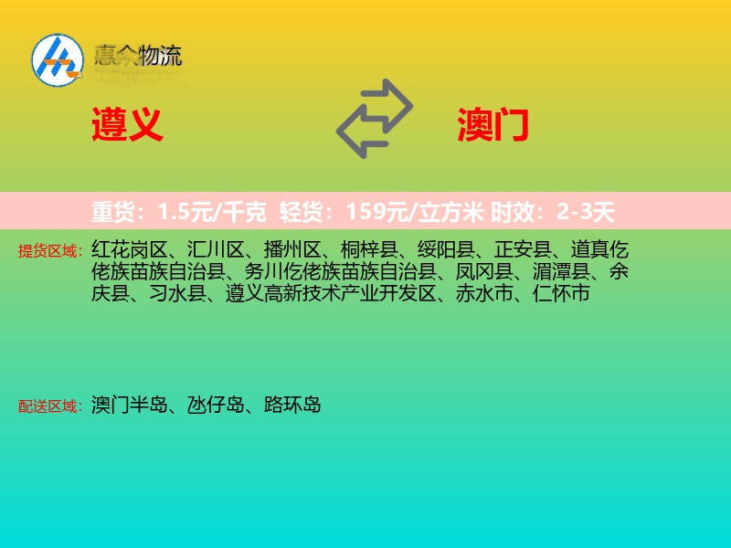 遵义到澳门轿车托运