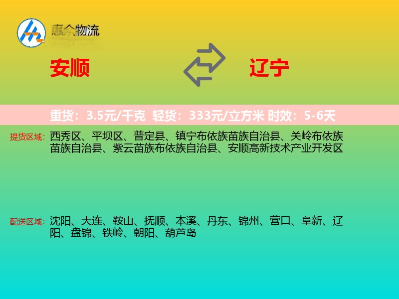 安顺到辽宁物流专线