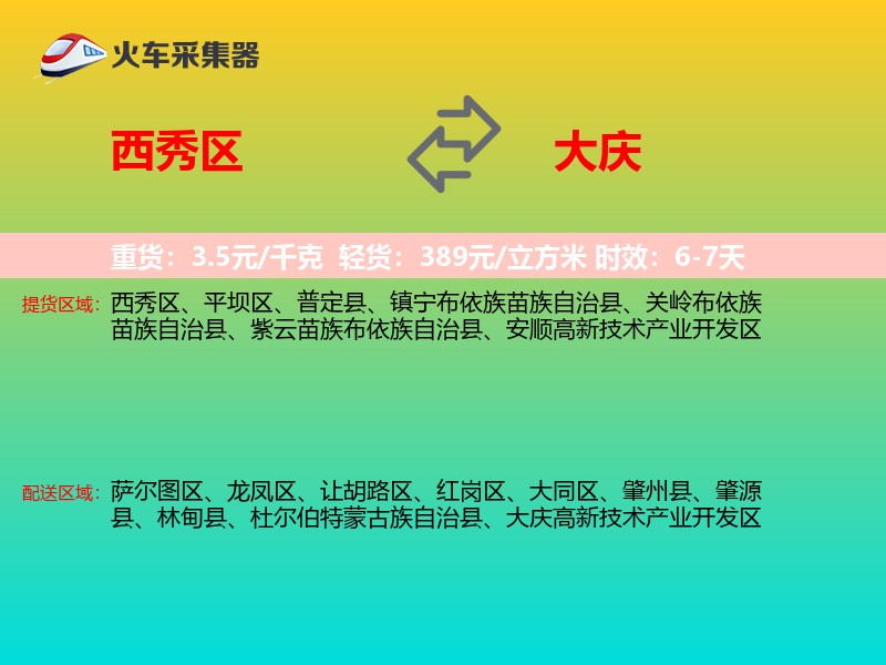 西秀区到大庆物流专线