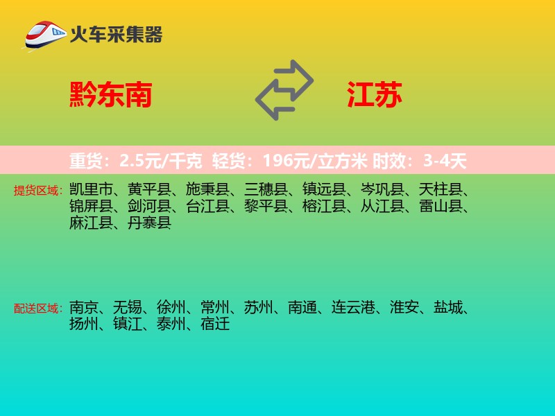 黔东南到江苏物流专线