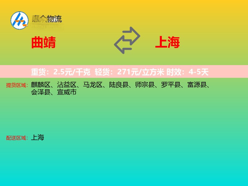 曲靖到上海物流专线