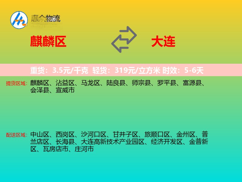 麒麟区到大连物流专线