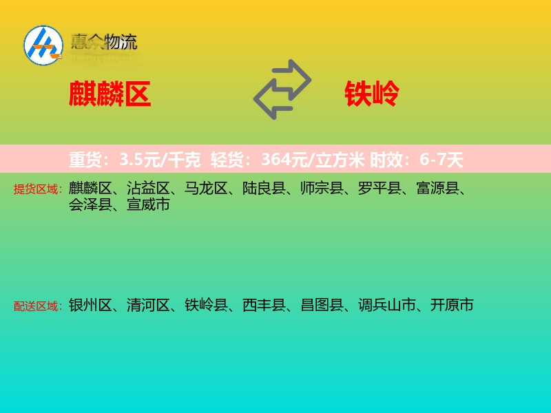 麒麟区到铁岭物流专线