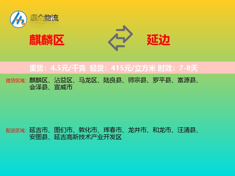 麒麟区到延边物流专线