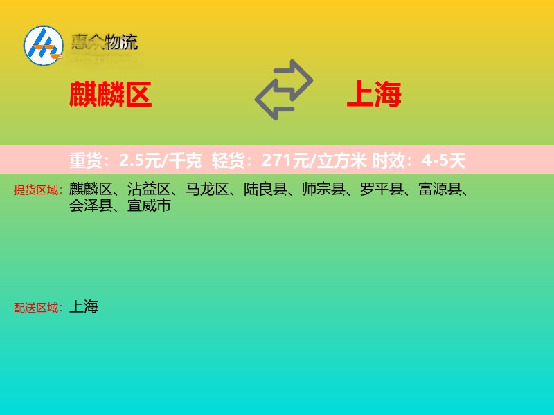 麒麟区到上海物流专线