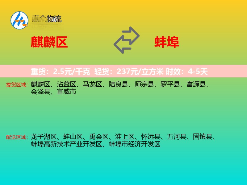麒麟区到蚌埠物流专线