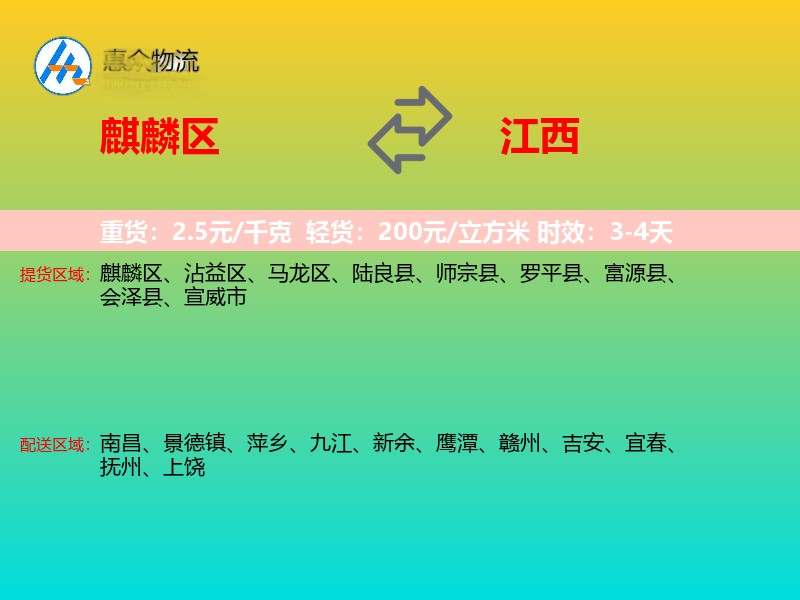 麒麟区到江西长途搬家