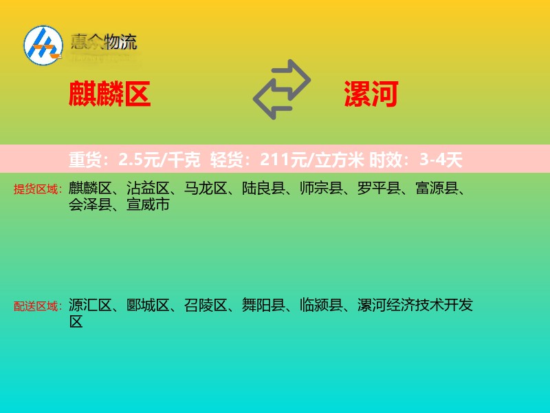 麒麟区到漯河物流专线