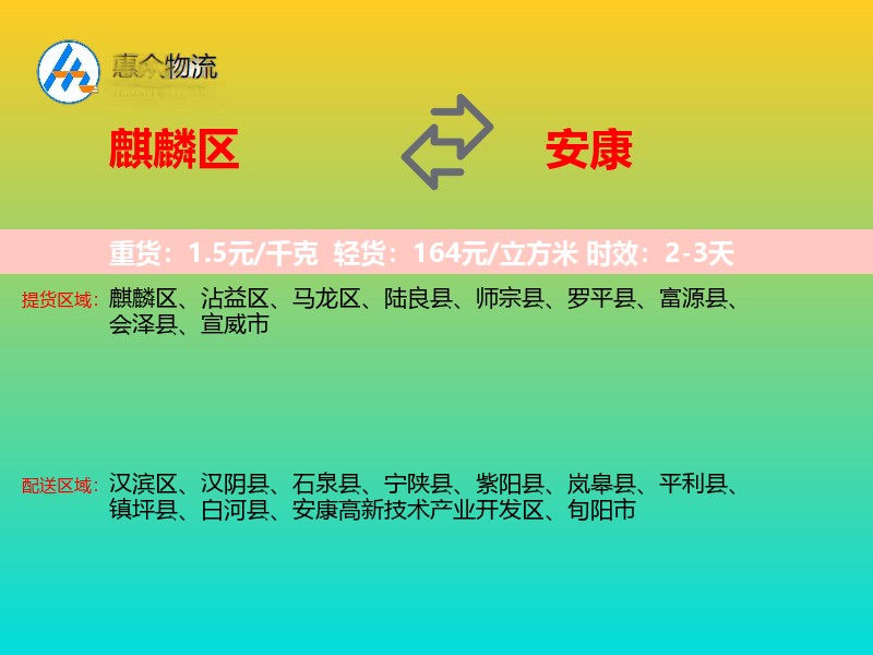 麒麟区到安康物流专线