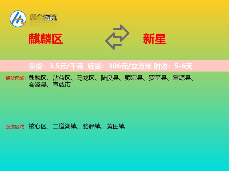 麒麟区到新星物流专线