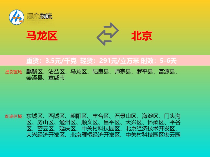 马龙区到北京物流专线