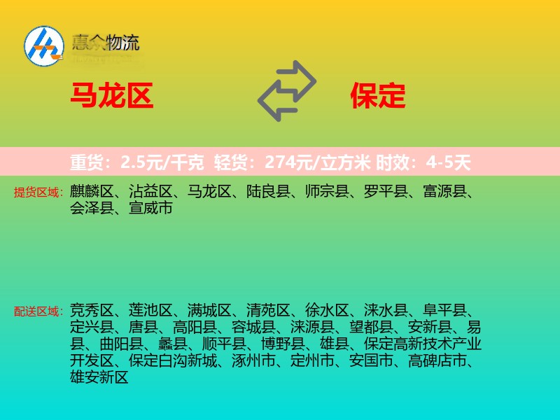 马龙区到保定物流专线