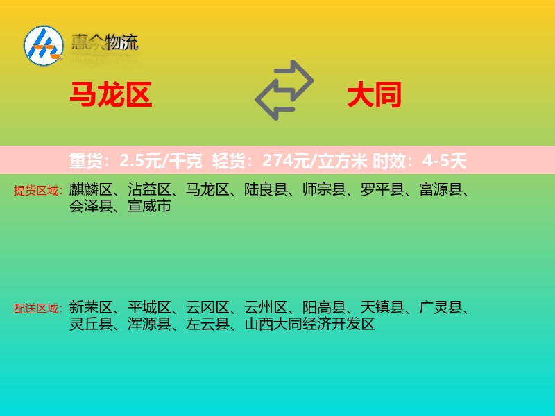 马龙区到大同物流专线
