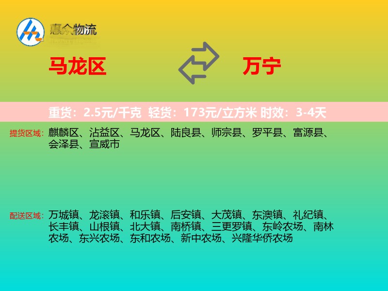 马龙区到万宁物流专线