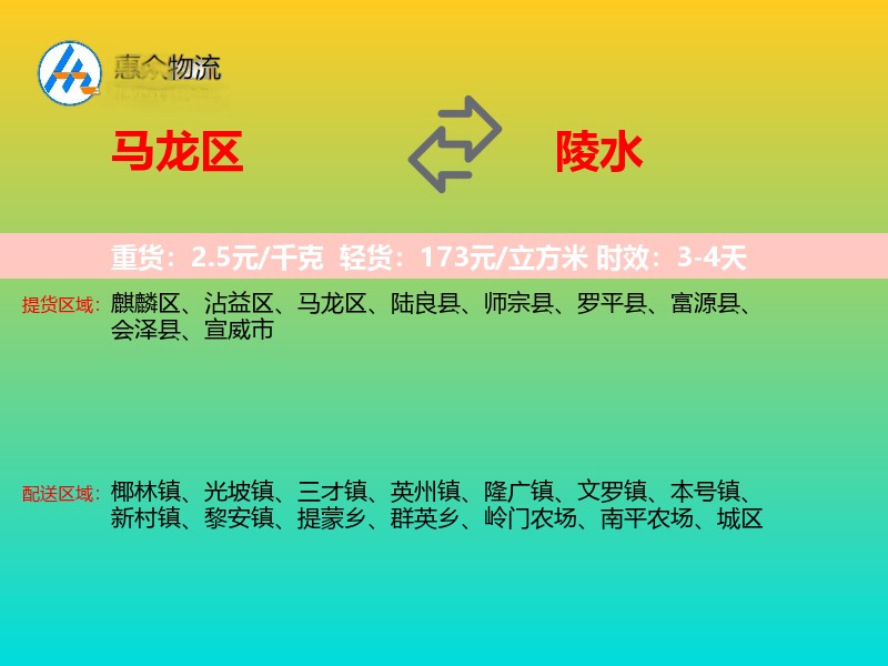 马龙区到陵水物流专线
