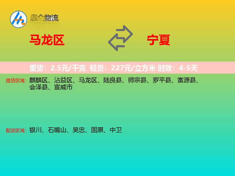马龙区到宁夏物流专线