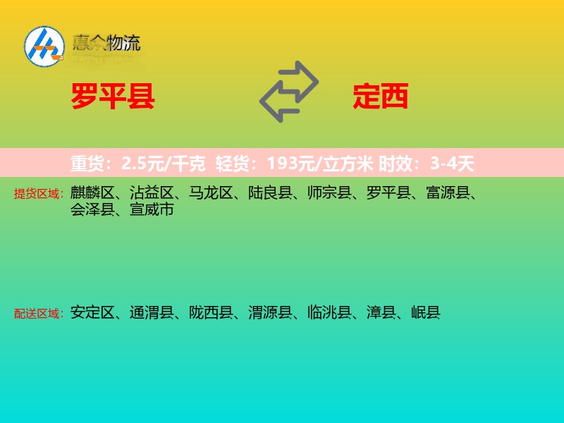 罗平县到定西物流专线