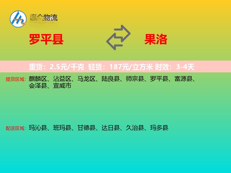 罗平县到果洛物流专线