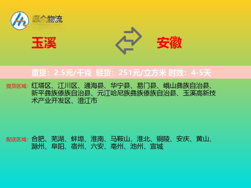 玉溪到安徽物流专线